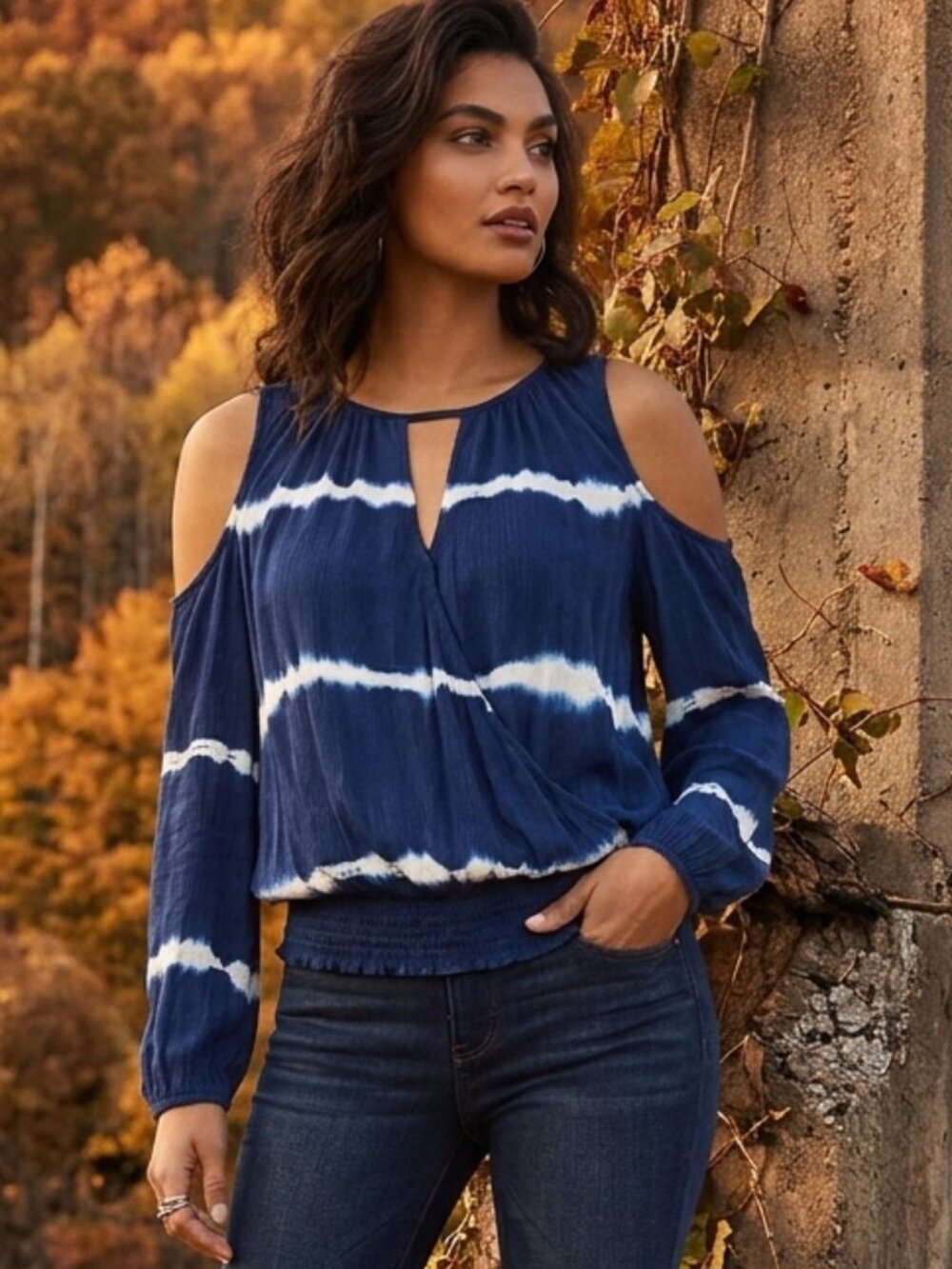INC International Concepts Tie-Dye Top Blue & White Size Medium
